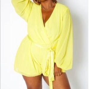 Yellow belted chiffon romper